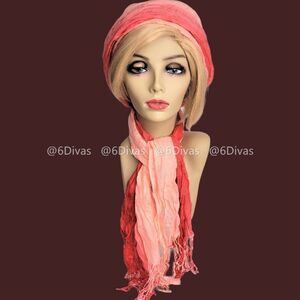 𝅺TWO Tone Red Pink Crinkle Light Long Viscose Scarf- NWOT